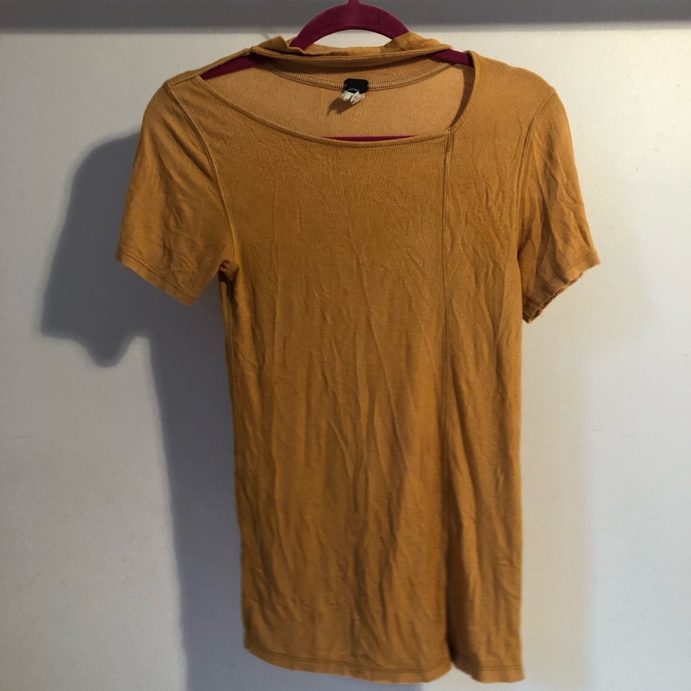 Mustard ribbed tshirt with neck choker attached free people